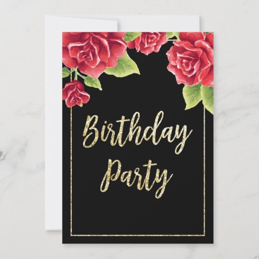 Invitation Red Roses Black & Gold Parties scintillant Anniver (Dos)
