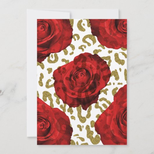 Invitation Red Roses Blanc Or Cheetah Leopard Chic Mariage (Dos)