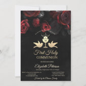 Invitation Red Roses Chalice Première communion sainte (Devant)