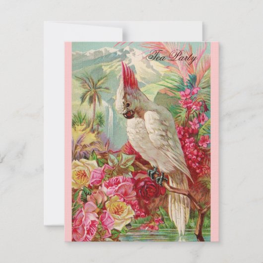 Invitation Red Roses & Cockatoo Art Vintage (Devant)