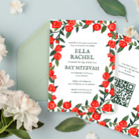 Red Roses Custom Bat Bar Mitzvah QR Code Girl