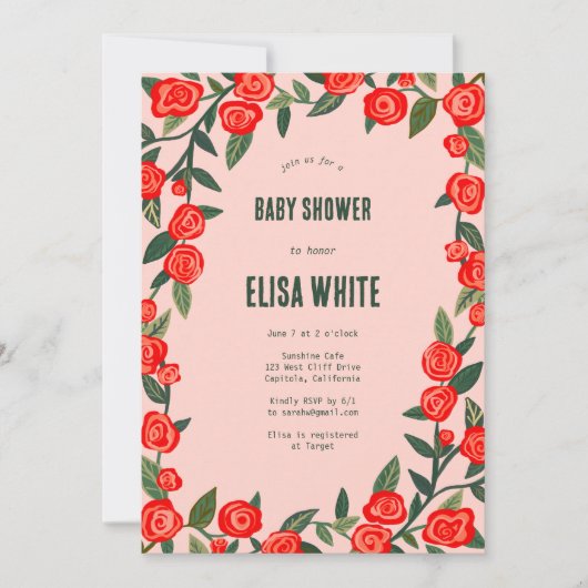 Invitation Red Roses CUSTOM QR Code BABY SHOWER (Devant)