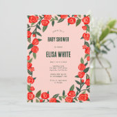 Invitation Red Roses CUSTOM QR Code BABY SHOWER (Debout devant)