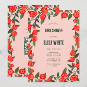 Invitation Red Roses CUSTOM QR Code BABY SHOWER (Devant / Derrière)