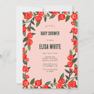 Invitation Red Roses CUSTOM QR Code BABY SHOWER
