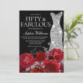 Invitation Red Roses Diamond Gown Noir 50e fête d'anniversair (Debout devant)
