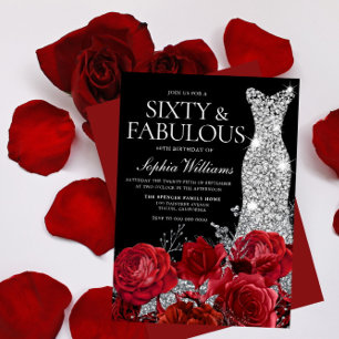 Invitation Red Roses Diamond Gown Noir 60e fête d'anniversair