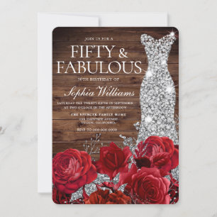 Invitation Red Roses Diamond Gown Rustique 50e anniversaire