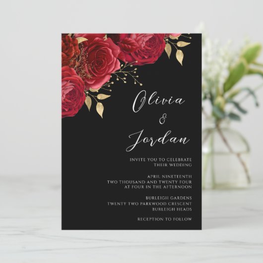 Invitation Red Roses Élégant Mariage moderne (Debout devant)