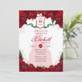 Invitation Red Roses Élégante Princesse Pourcentage Quinceane (Debout devant)