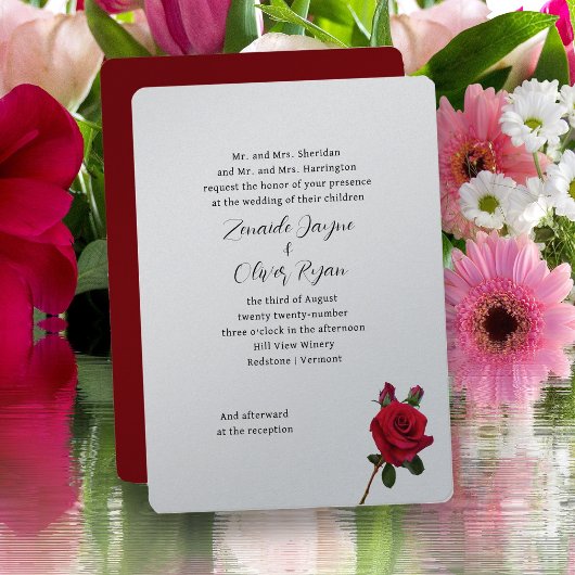 Invitation Red Roses Élégants Parents Noms Mariage