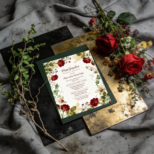 Invitation Red Roses Garden-Inspired Bridal Shower Brunch
