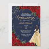 Invitation Red Roses Gold Beauté & la Bête Quinceañera (Devant)