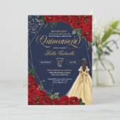 Invitation Red Roses Gold Beauté & la Bête Quinceañera (Debout devant)