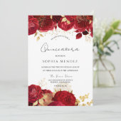 Invitation Red Roses Gold feuille Quinceanera Party Invitatio (Debout devant)