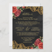 Invitation Red Roses Gold Lace QR Code Black Muslim Mariage (Devant)
