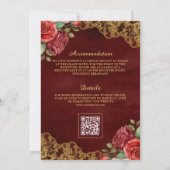 Invitation Red Roses Gold Lace QR Code Maroon Mariage musulma (Dos)