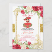 Invitation Red Roses & Gold Miss Quinceaña Mexicaine (Devant)