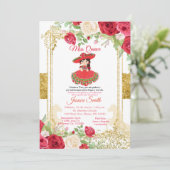 Invitation Red Roses & Gold Miss Quinceaña Mexicaine (Debout devant)