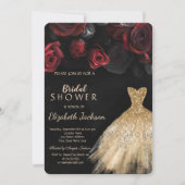 Invitation Red Roses Gold Parties scintillant robe Fête des m (Devant)