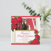 Invitation Red Roses Gold Parties scintillant Sweet 16 Annive (Debout devant)