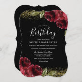 Invitation Red Roses Gold Parties scintillant Toutes les anné (Devant / Derrière)