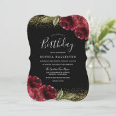 Invitation Red Roses Gold Parties scintillant Toutes les anné (Debout devant)