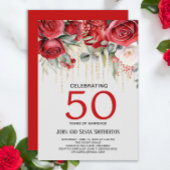 Invitation Red Roses Gold String Lumières 50e anniversaire