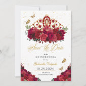 Invitation Red Roses & Gold Tiara Enregistrer La Date Quincea (Devant)