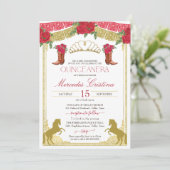 Invitation Red Roses Gold Western Charro Quinceañera (Debout devant)