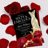 Invitation Red Roses Golden Gown Noir 60e fête d'anniversaire