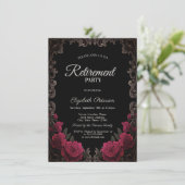 Invitation Red Roses Gothic Frame Black Retirement Party (Debout devant)