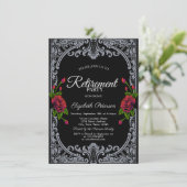 Invitation Red Roses Gothique Black Stripes Parti de retraite (Debout devant)
