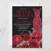 Invitation Red Roses & Gown Black 60e fête d'anniversaire (Devant)