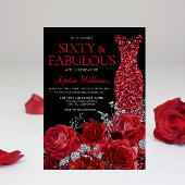 Invitation Red Roses & Gown Black 60e fête d'anniversaire