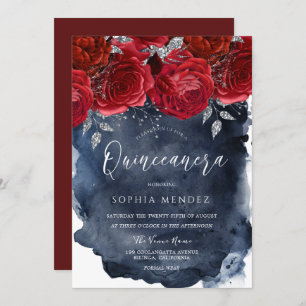 Invitation Red Roses Marine Aquarelle Splash Quinceanera Part