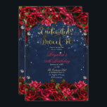 Invitation Red Roses Marine Blue Gold Enchanted Sweet 16 16e<br><div class="desc">Personnaliser pour votre événement</div>