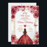 Invitation Red Roses Mexicaine Princesse Quiñceanera Floral<br><div class="desc">Red Roses Mexicaine Princesse Quiñceanera Invitation Florale Mis Quince 15 Anos,  16e Anniversaire Papillon.</div>