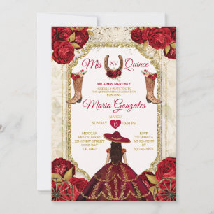 Invitation Red Roses Mis Quince 15 Anos Gold Crown Parties sc