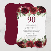 Invitation Red Roses Parties scintillant Floral 90e fête d'an (Devant / Derrière)