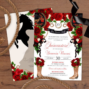 Invitation Red Roses Peonies Rustique Ouest Charra QuinceAnos