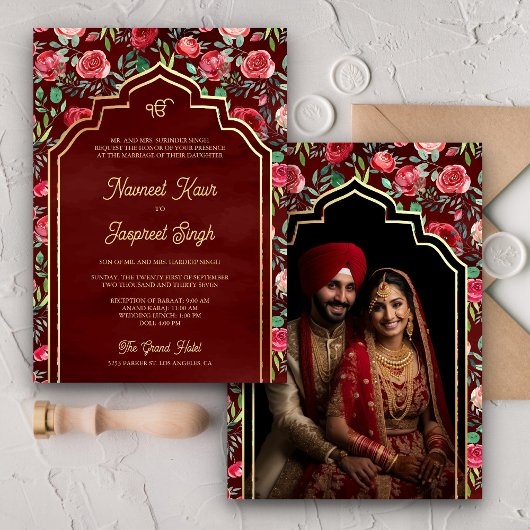 Invitation Red Roses Photo Anand Karaj Sikh Mariage