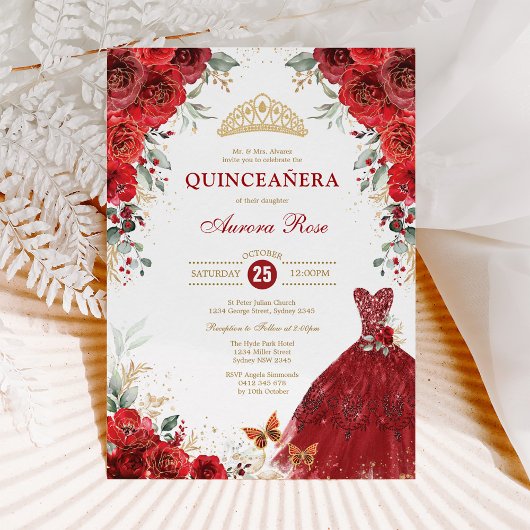 Invitation Red Roses Quinceañera Mis Quince 15e anniversaire