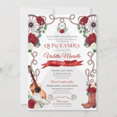 Invitation Red Roses Quinceanera Ouest Elegant Charro (Devant)