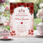 Invitation Red Roses Quinceañera Rose Gold Couronne Mexicaine<br><div class="desc">Red Roses Quinceañera Rose Gold Crown Mexican Invitation Mis Quince 15 Anos,  16e anniversaire.</div>