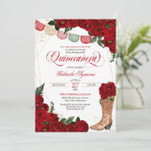 Invitation Red Roses Russe Western Charro Boots Quinceañera (Debout devant)