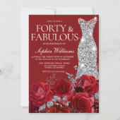 Invitation Red Roses Silver Diamond Gown 40e fête d'anniversa (Devant)