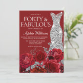 Invitation Red Roses Silver Diamond Gown 40e fête d'anniversa (Debout devant)