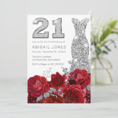 Invitation Red Roses & Silver Gown 21e fête d'anniversaire (Debout devant)