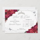 Invitation Red Roses & Silver Quinceañera Enregistrer La Date (Devant)